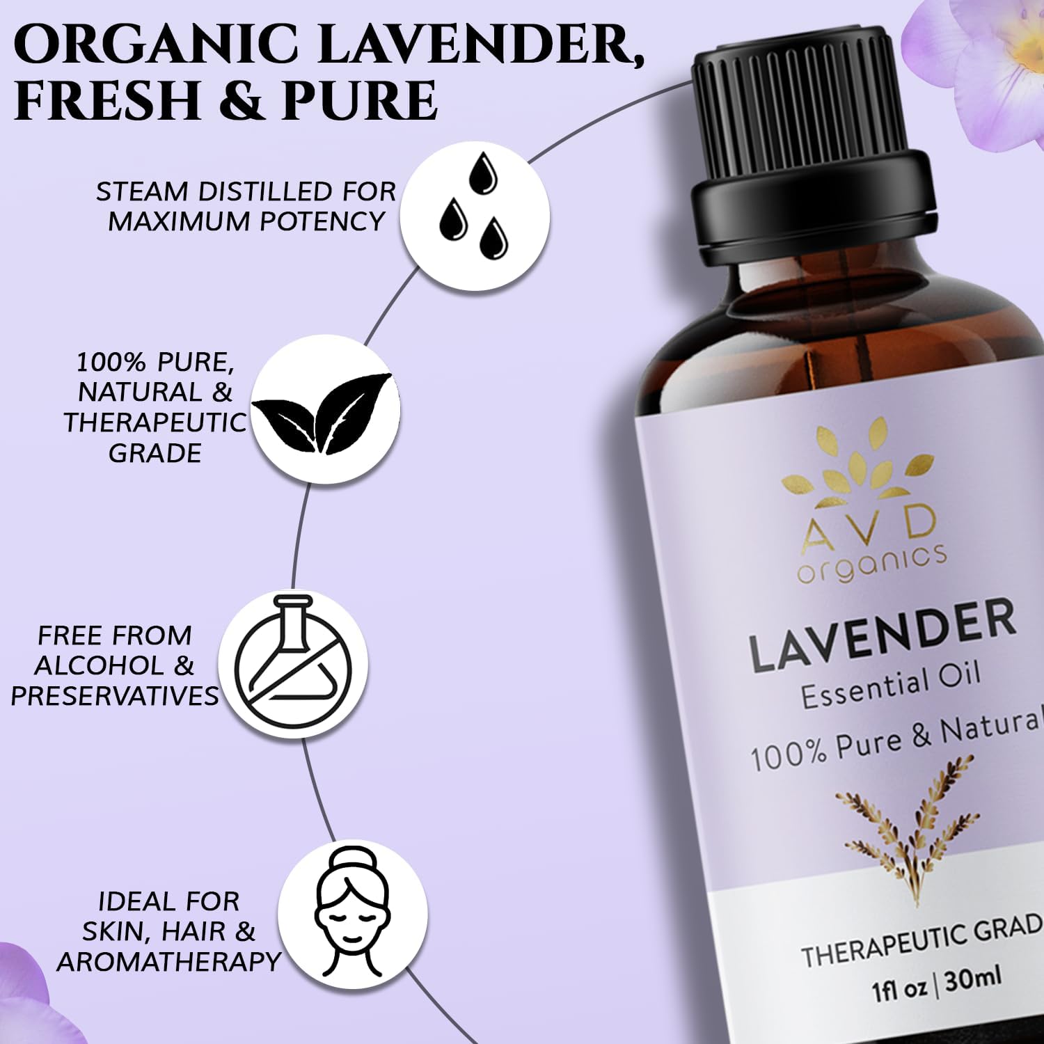 AVD Organics Lavender Essential Oil 30ml – 100% Pure & Natural Lavender Oil for ... - Image 5