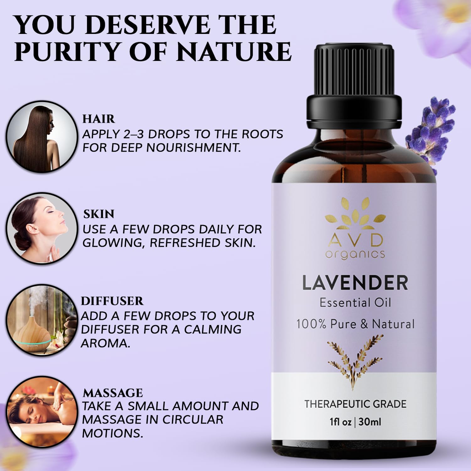 AVD Organics Lavender Essential Oil 30ml – 100% Pure & Natural Lavender Oil for ... - Image 6